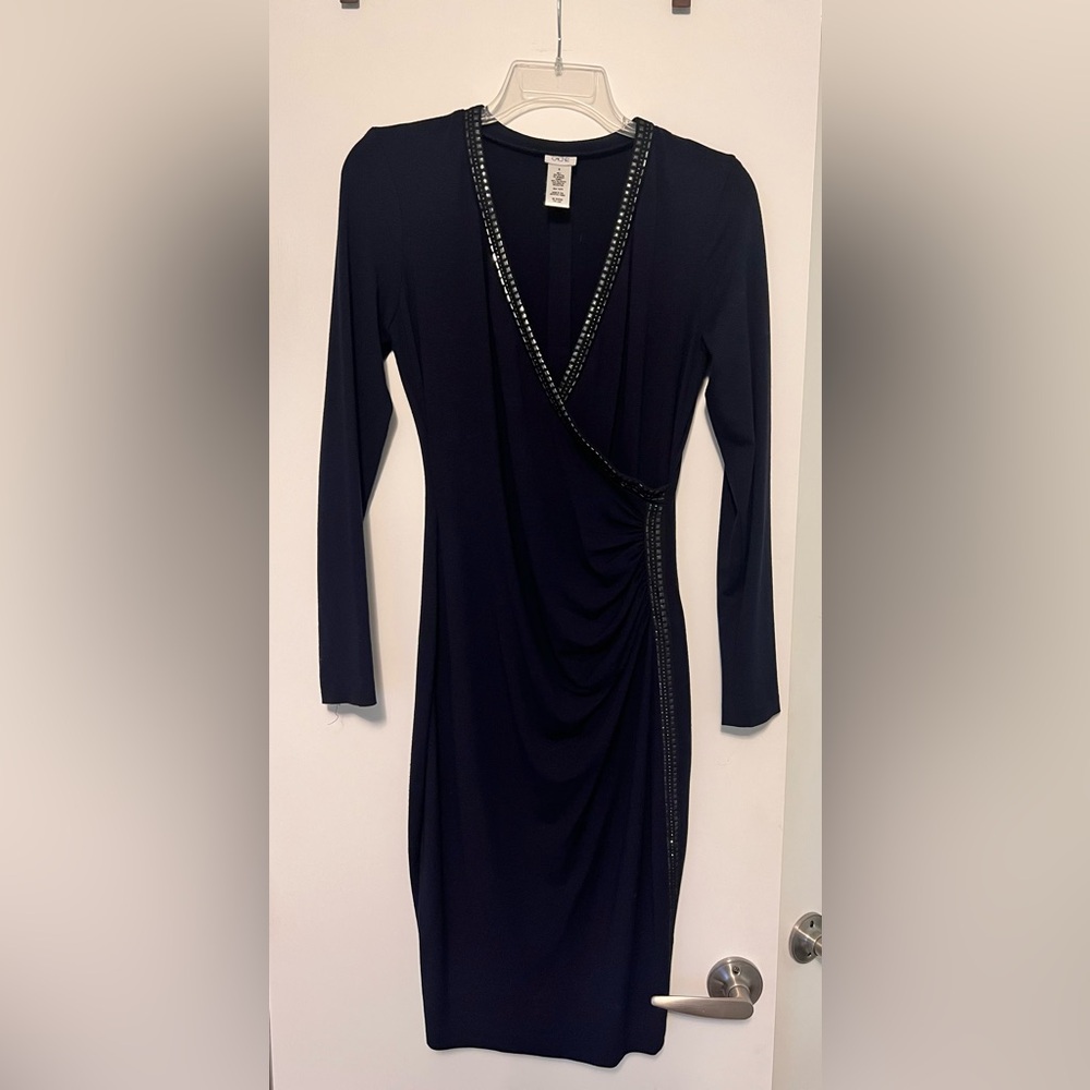 Cache Navy Blue Dress with Beaded Accents